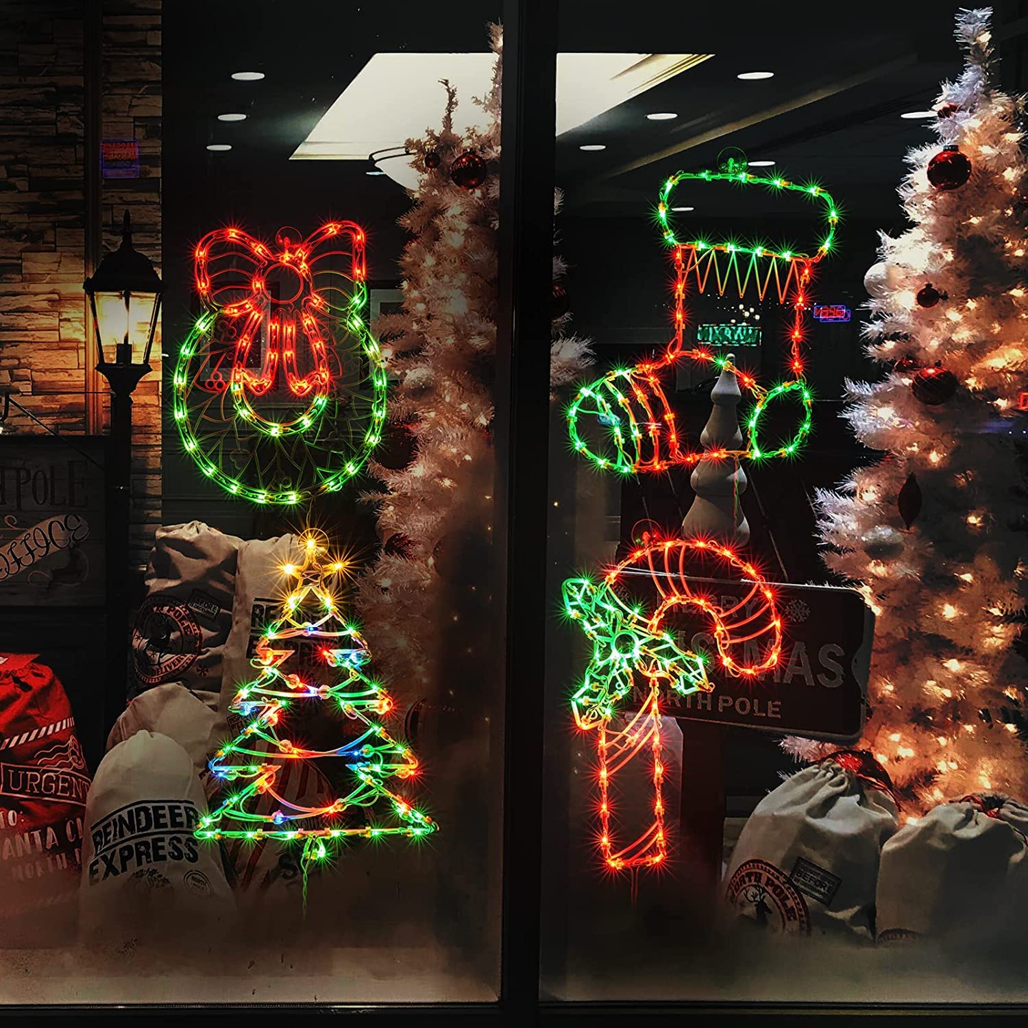 LAMPHOME 4 Pack Lighted Candy Cane, Wreath, Stocking, Christmas Tree Christmas Window Silhouette Lights Decorations Window Decorations for Christmas,Party,Home,Patio Lawn,Garden (Style 4) - Image 3