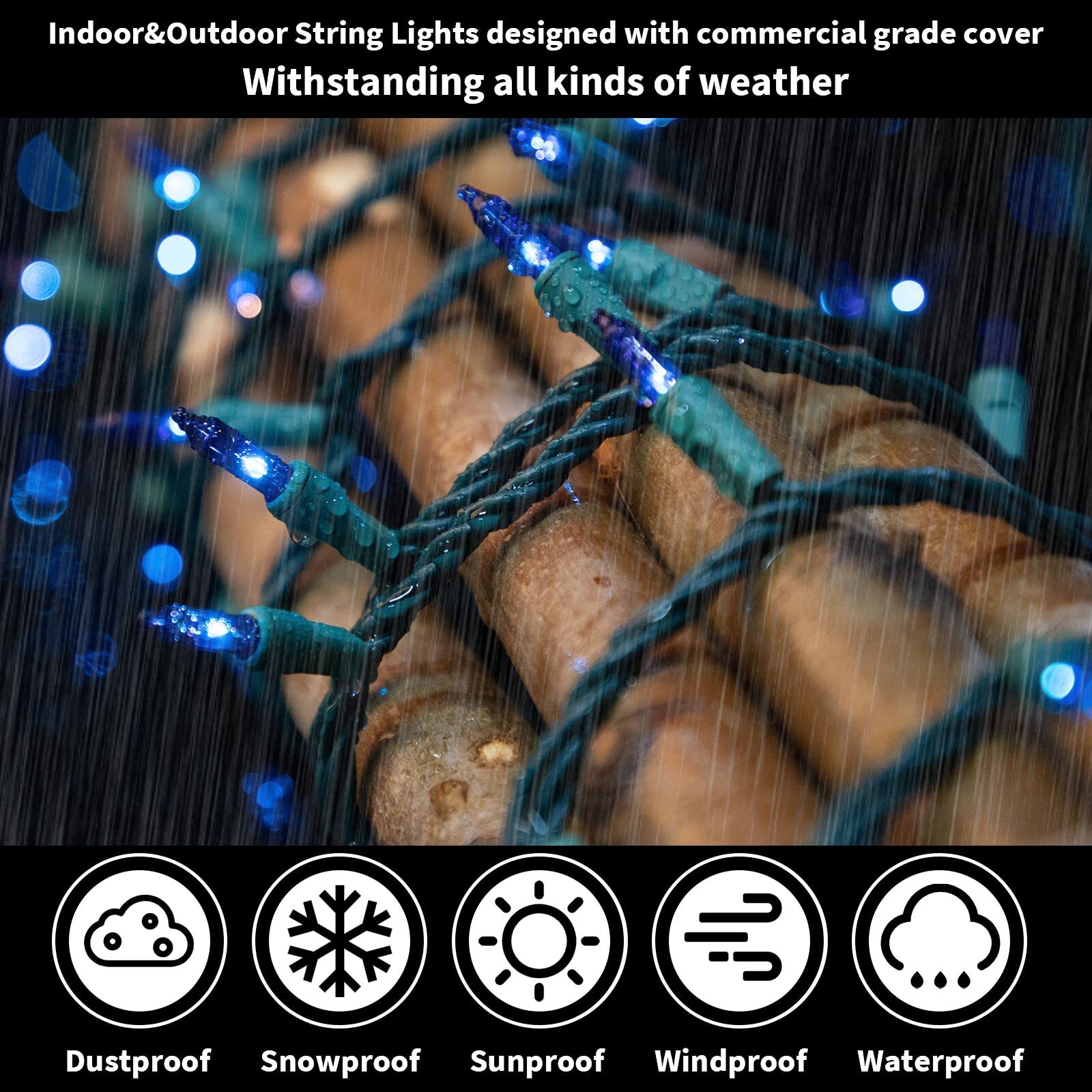 LAMPHOME Blue Christmas Lights,100Lights 19.6ft UL Certified Mini Bulb String Lights, Hanukkah Traditional Light for Outdoor Christmas Tree Garden Holiday Party Patio Wedding Garland Decor - Image 4